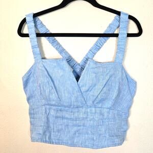Anthropologie Linen Corset Top Women's M Light Blue Coquette Milk Maid Boho
